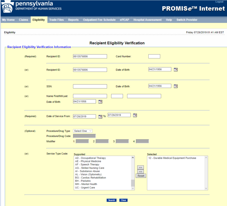 PA Eligibility Medical Supply Inc
